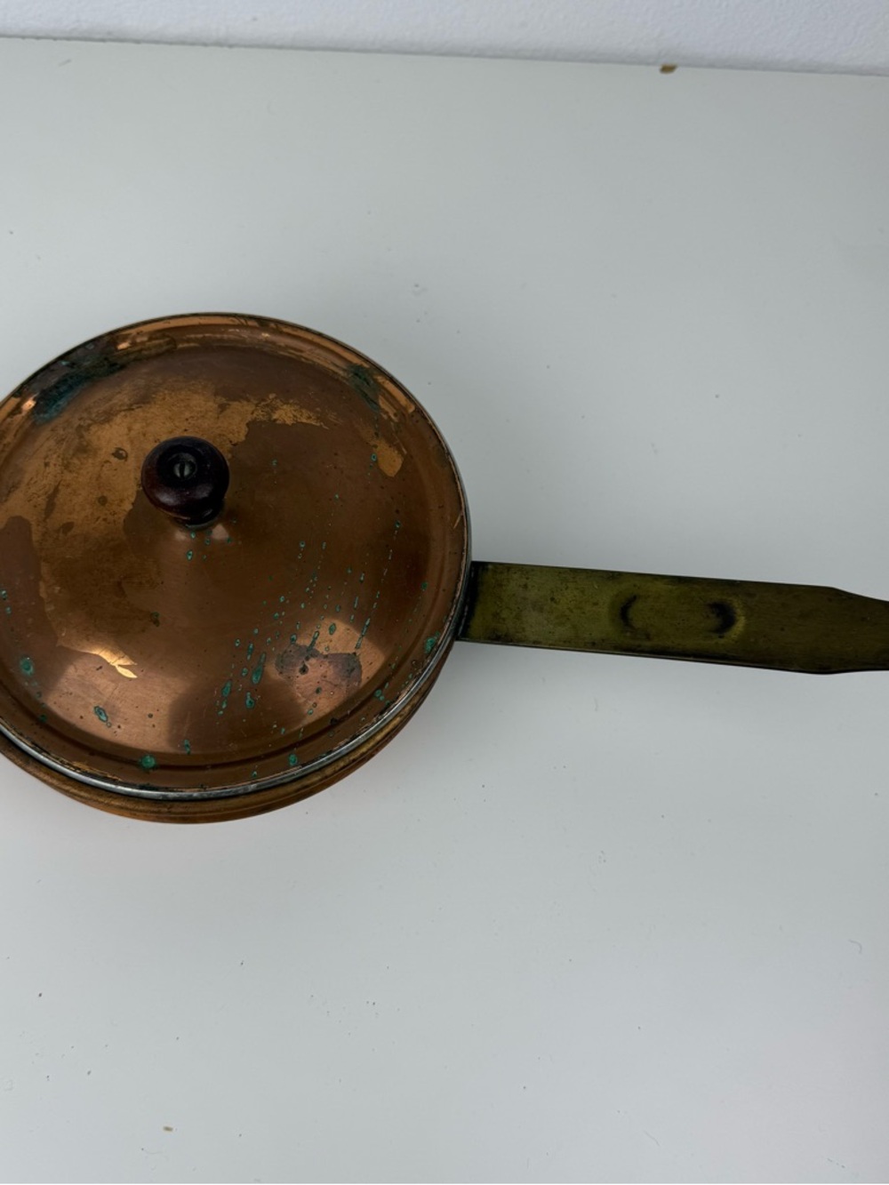 Vintage Copper Saucepan Lid Flat Brass Handle